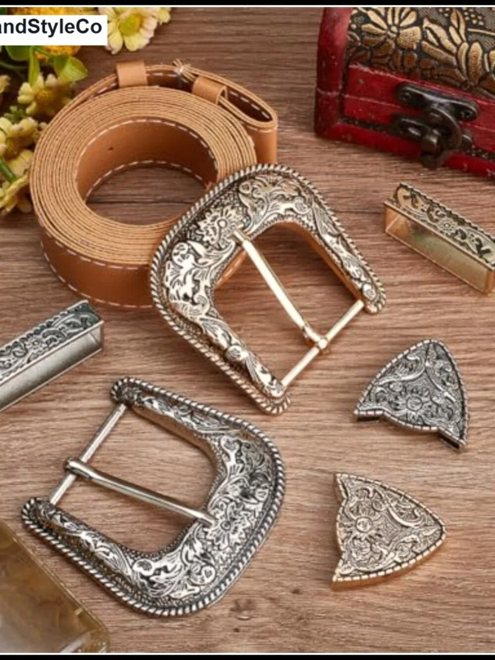 2 Sets Western Cowboy Belt Buckle Replacement with Alloy Retro Design
